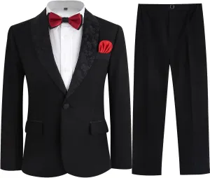 Boys Tuxedo Suit 3 Pieces Kids Formal Slim Fit Velvet Suits Set for Wedding Prom Party