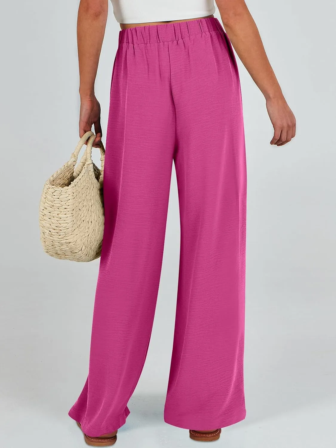 Caracilia Women Wide Leg Palazzo Pants Summer High Waist Flowy Casual Trousers Loose Lounge Beach Travel Vacation Clothes