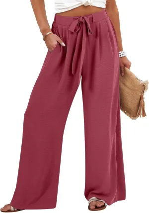 Caracilia Women Wide Leg Palazzo Pants Summer High Waist Flowy Casual Trousers Loose Lounge Beach Travel Vacation Clothes