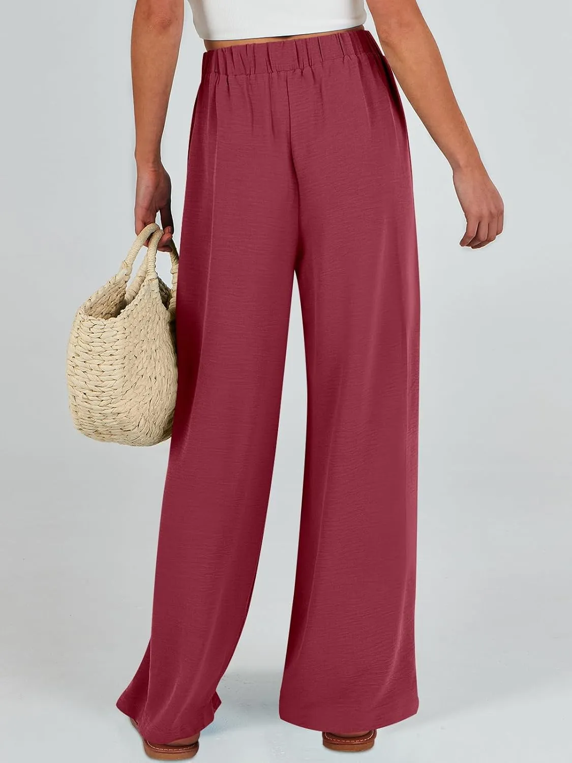 Caracilia Women Wide Leg Palazzo Pants Summer High Waist Flowy Casual Trousers Loose Lounge Beach Travel Vacation Clothes