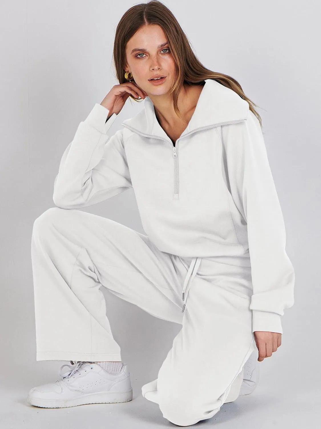 Caracilia Womens 2 Piece Outfits Lounge Sets Oversized Sweatshirt Sweatpants Sweatsuit Matching Sweat Set 2024 Fall Tracksuit