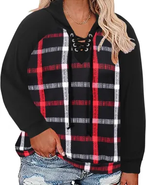 CARCOS Plus Size Hooide Women Long Sleeve Fall Pocket Hooded Sweatershirt XL-5XL
