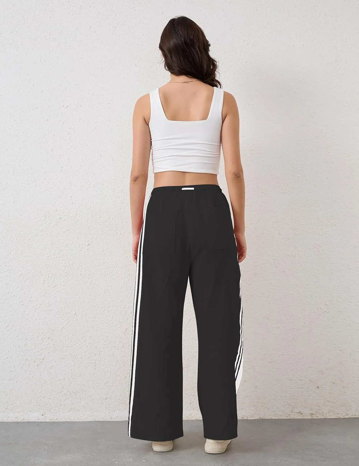 Casual Crayon Striped Pants for Women Drawstring Elastic High Waist Lounge Pant Color Block Baggy Wide Leg Sweatpants