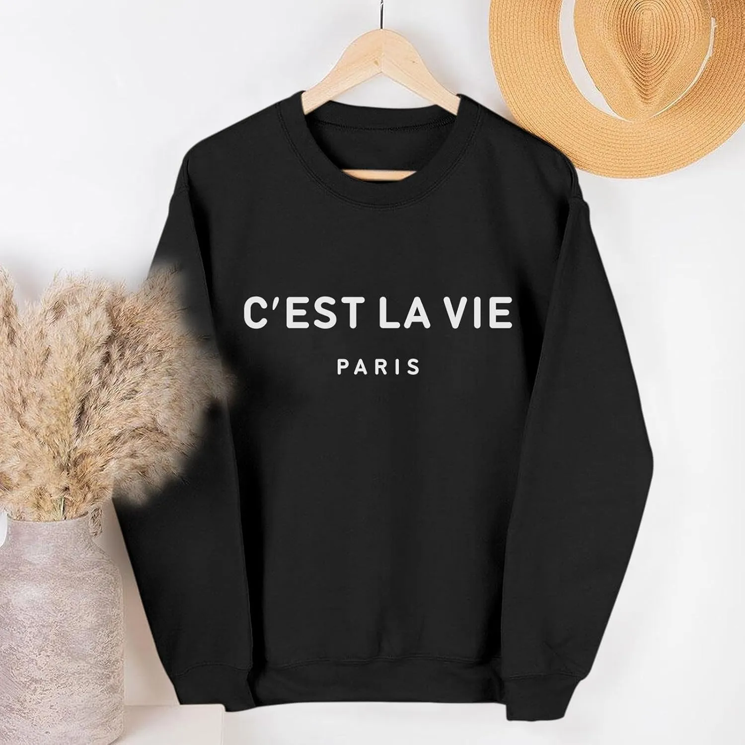 C'est La Vie Paris Sweatshirt For Women Oversized Graphic Crewneck Hoodie Casual Long Sleeve Shirt Pullover Tops