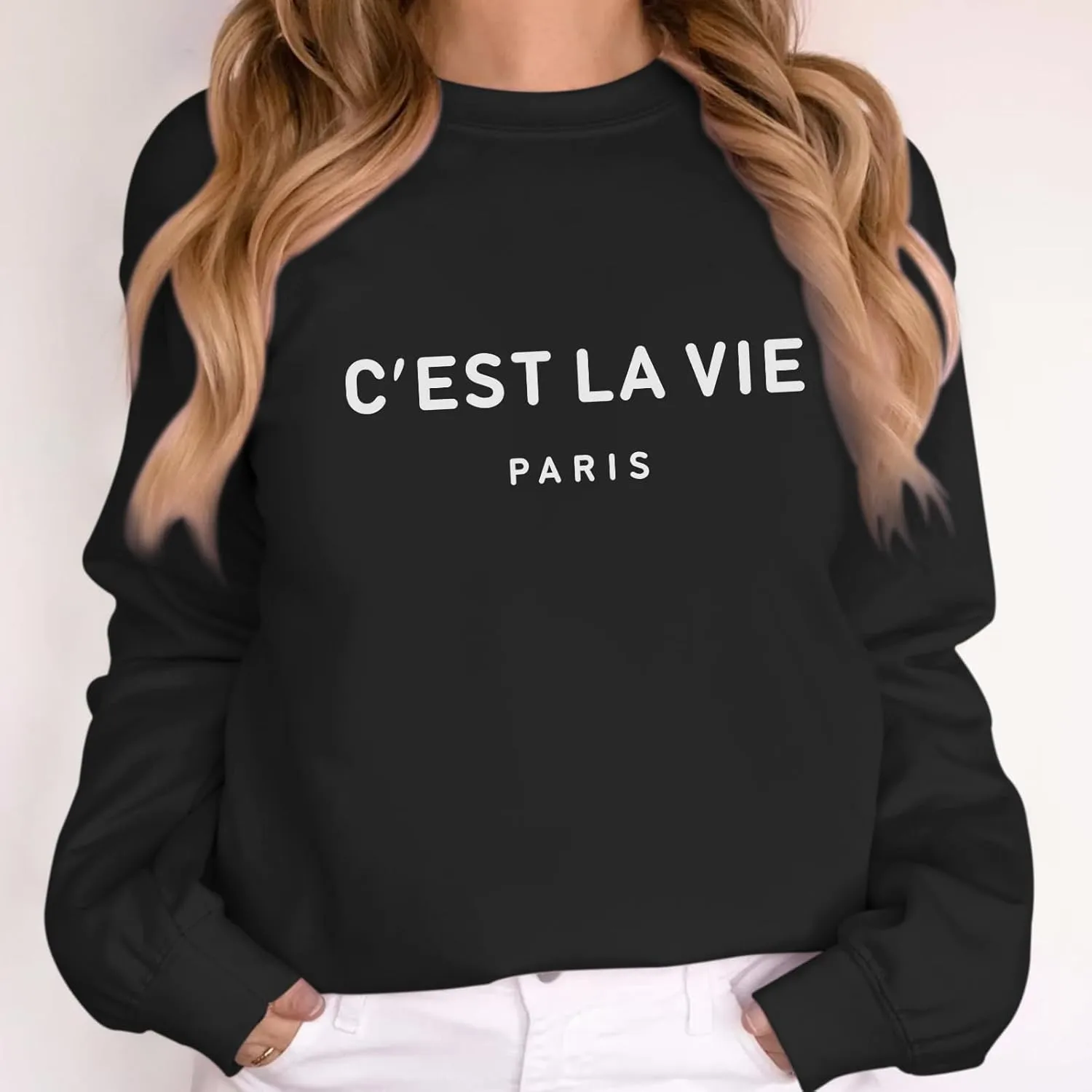 C'est La Vie Paris Sweatshirt For Women Oversized Graphic Crewneck Hoodie Casual Long Sleeve Shirt Pullover Tops