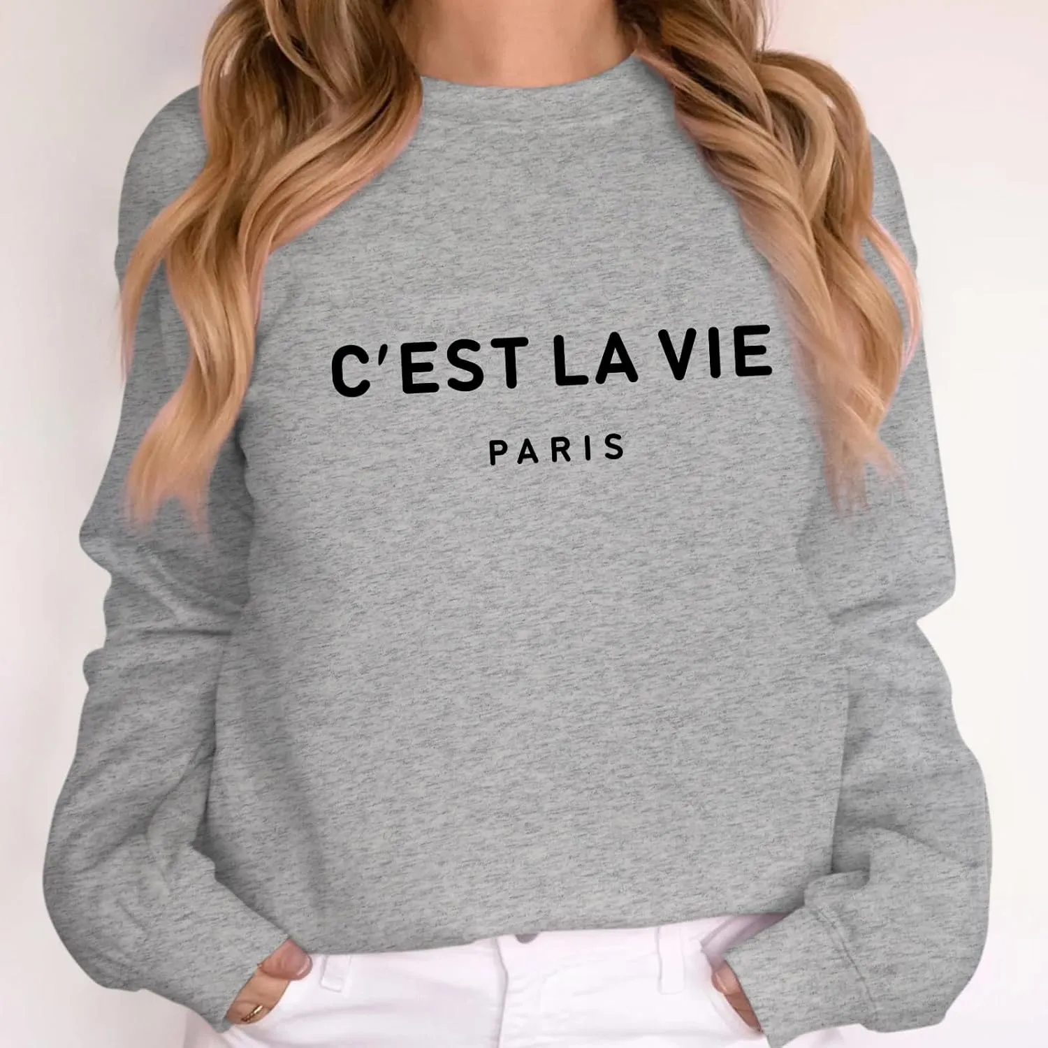 C'est La Vie Paris Sweatshirt For Women Oversized Graphic Crewneck Hoodie Casual Long Sleeve Shirt Pullover Tops
