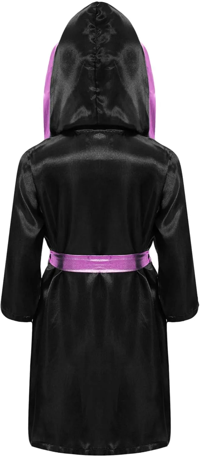 CHICTRY Kids Boys Boxing Robe Metallic Hooded Boxing Tops Cloak Christmas Boxer Cosplay Costume with Belt Set