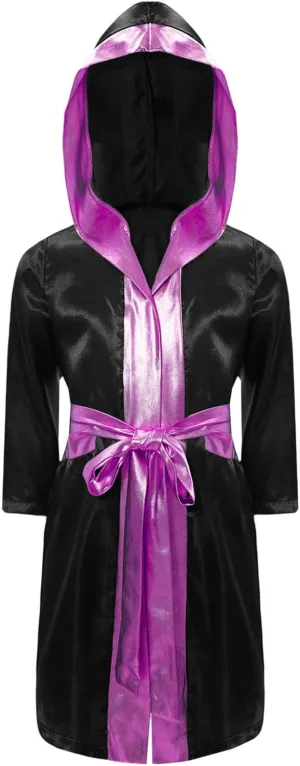 CHICTRY Kids Boys Boxing Robe Metallic Hooded Boxing Tops Cloak Christmas Boxer Cosplay Costume with Belt Set