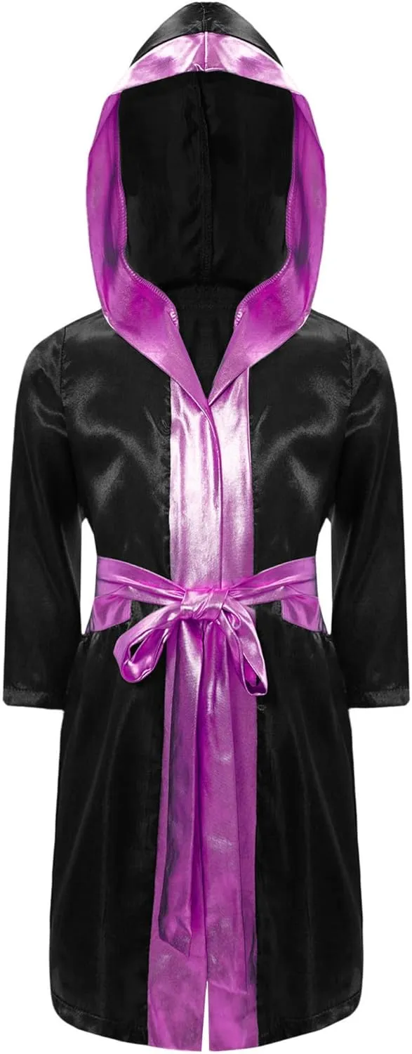 CHICTRY Kids Boys Boxing Robe Metallic Hooded Boxing Tops Cloak Christmas Boxer Cosplay Costume with Belt Set
