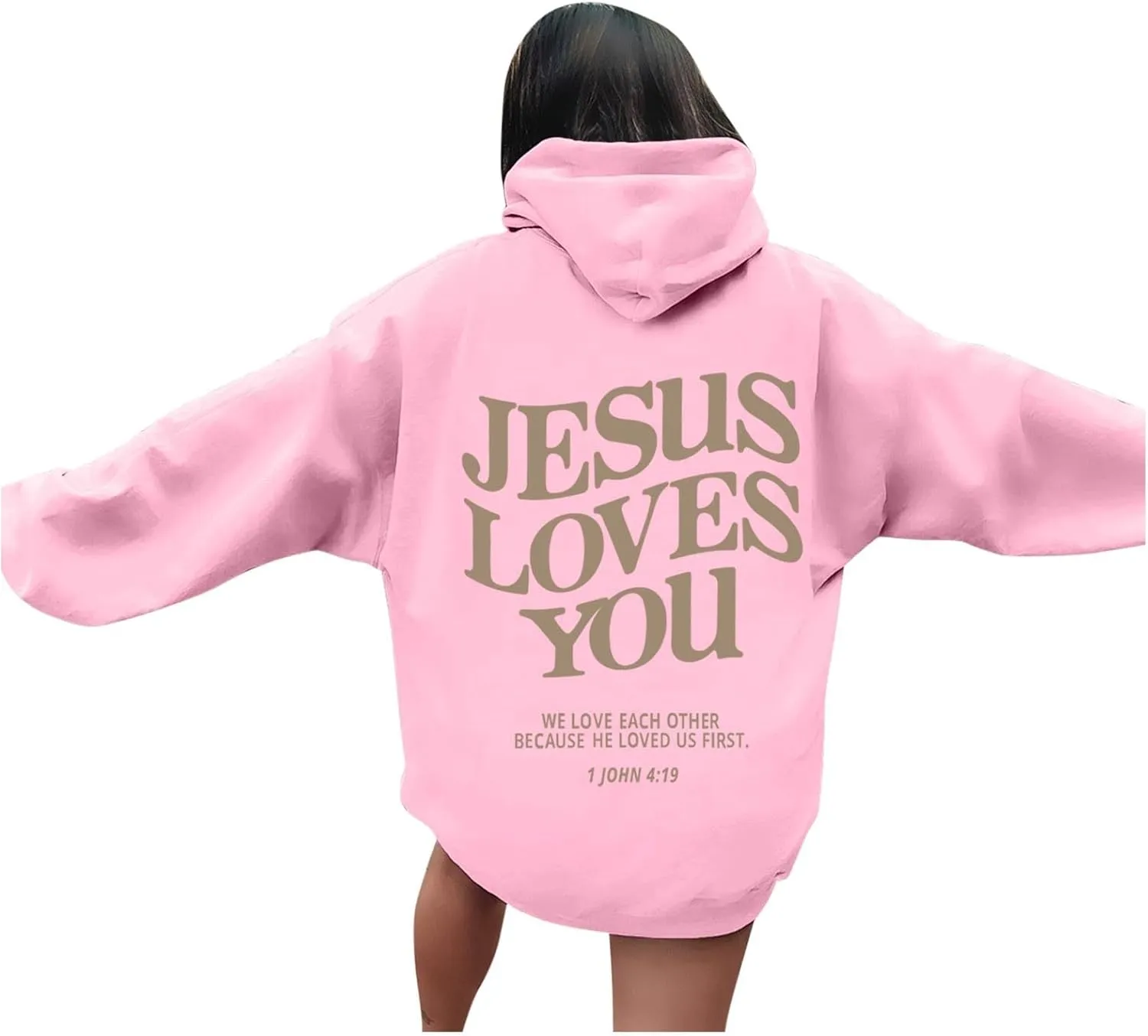 Christian Hoodies Women Men Jesus Loves You Letter Graphic Sweatshirt Casual Long Sleeve Oversized Y2k Pullover Tops
