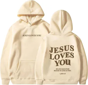 Christian Sweatshirts Women Jesus Loves You Hoodie Oversized Casual Pullover Inspirational Long Sleeve Tops