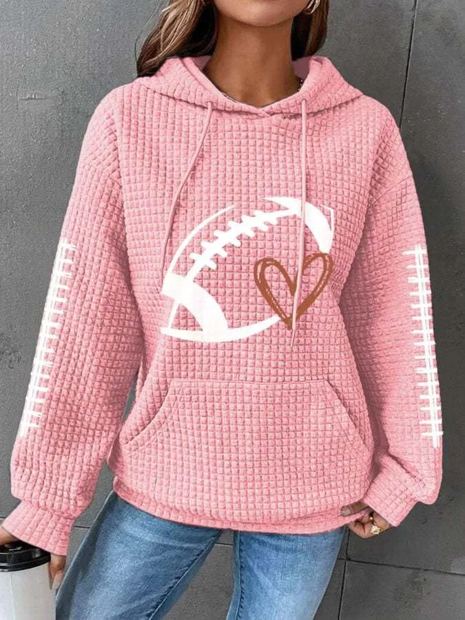Chvity Women's Pullover Sweatshirt Drawstring Rugby Printed Waffle Hoodie Long Sleeve Tops with Pocket