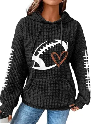 Chvity Women's Pullover Sweatshirt Drawstring Rugby Printed Waffle Hoodie Long Sleeve Tops with Pocket