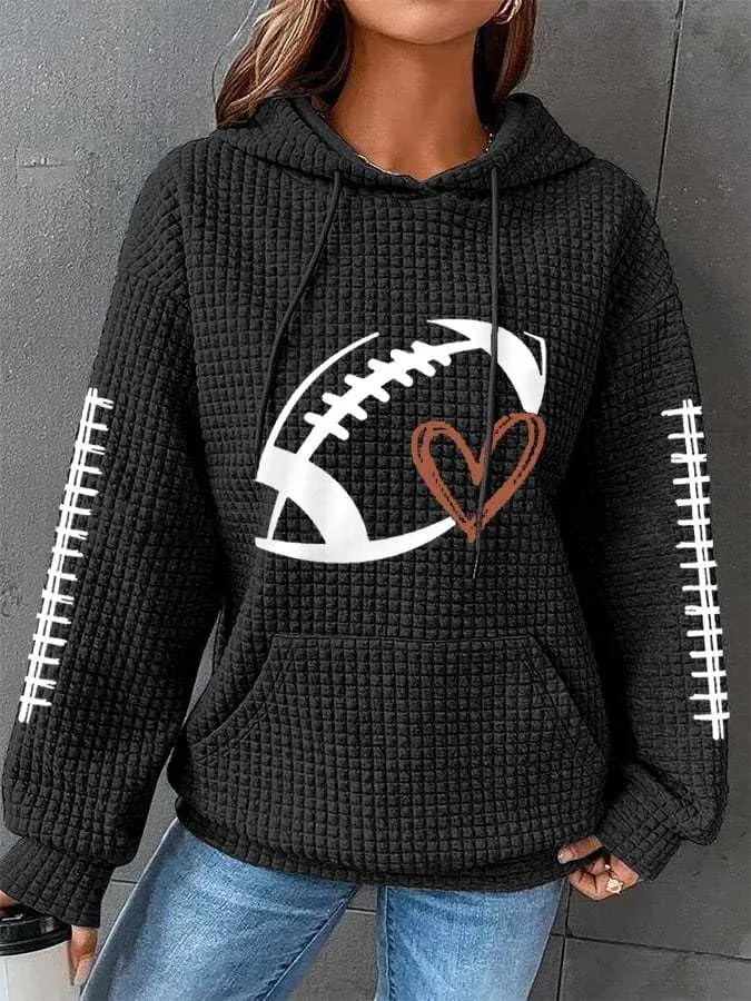 Chvity Women's Pullover Sweatshirt Drawstring Rugby Printed Waffle Hoodie Long Sleeve Tops with Pocket