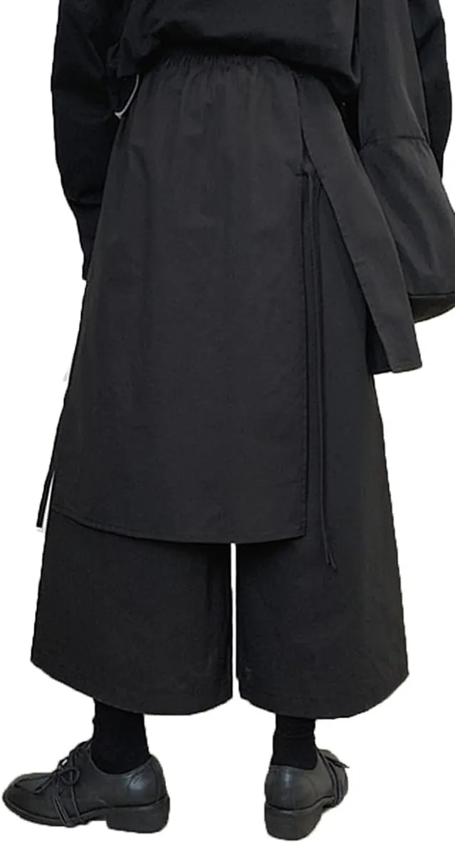 CLANMILUMS Mens Gothic Skirts Pant Japanese Harajuku Black Harem Pants