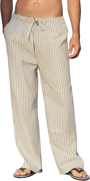 COOFANDY Mens Casual Linen Pants Elastic Waist Linen Pants Drawstring Summer Beach Yoga Linen Trouser