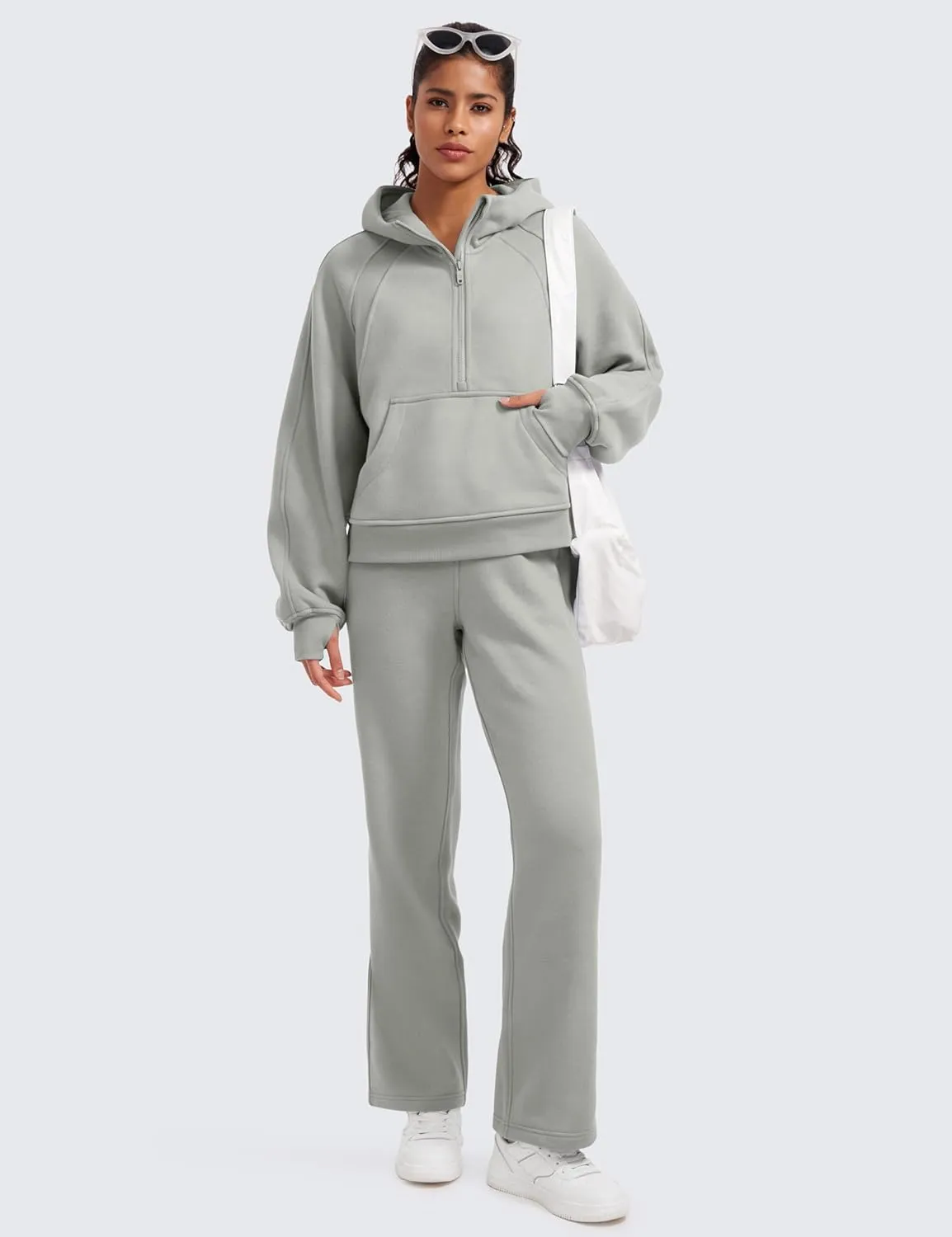 CRZ YOGA Cotton Fleece Lined Sweatpants Women 30" Straight Leg Casual Lounge Sweat Pants for Women