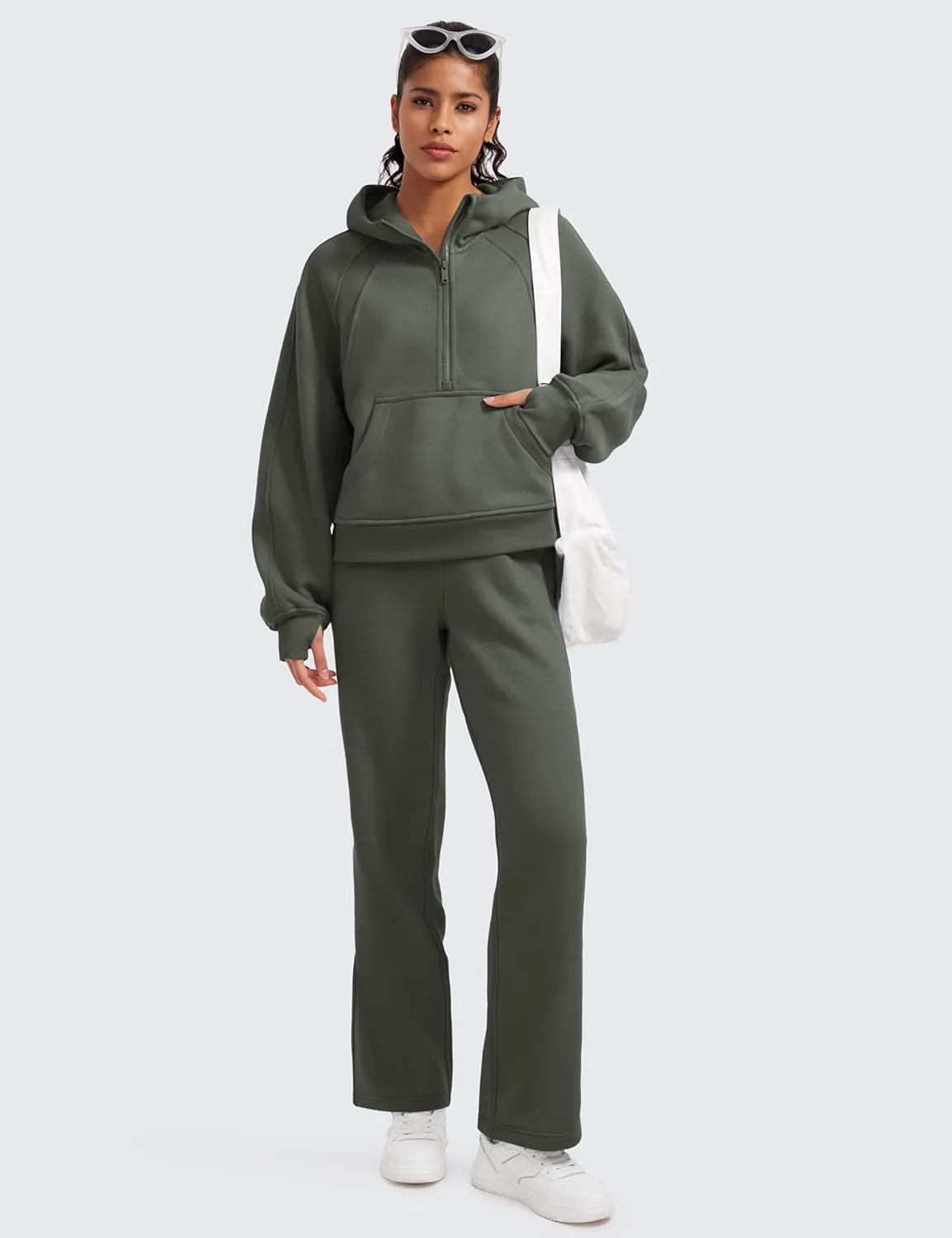 CRZ YOGA Cotton Fleece Lined Sweatpants Women 30" Straight Leg Casual Lounge Sweat Pants for Women