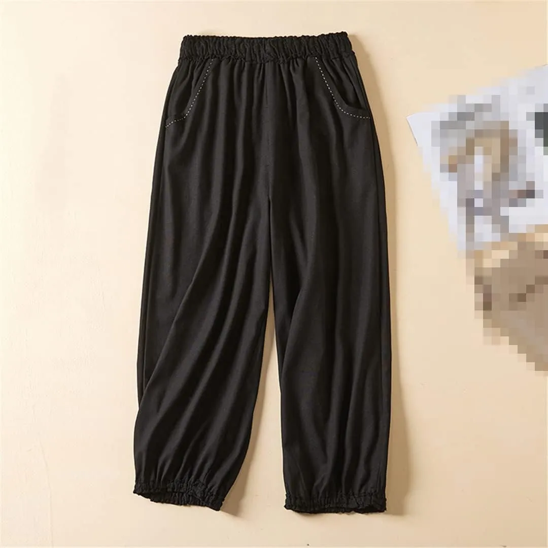 Deepsko Women's Cotton and Linen Cropped Loose Elastic Waist Spring and Summer Harem Pants