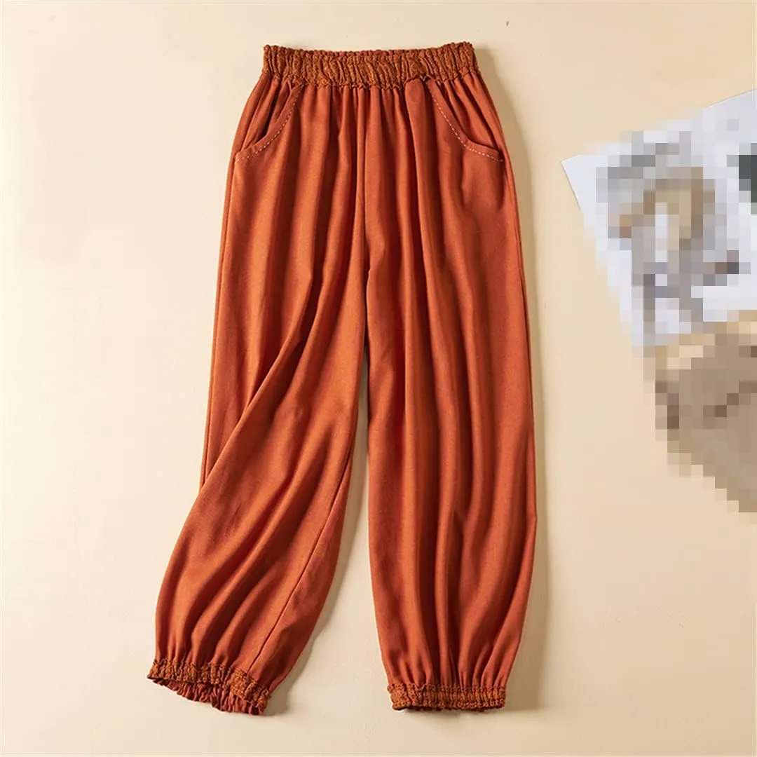Deepsko Women's Cotton and Linen Cropped Loose Elastic Waist Spring and Summer Harem Pants