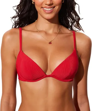 DOBREVA Women's Underwire Bikini Top V Neck Bathing Suit Tops Ribbed Plunge Swimsuits Sexy Unpadded - Bra Sizes