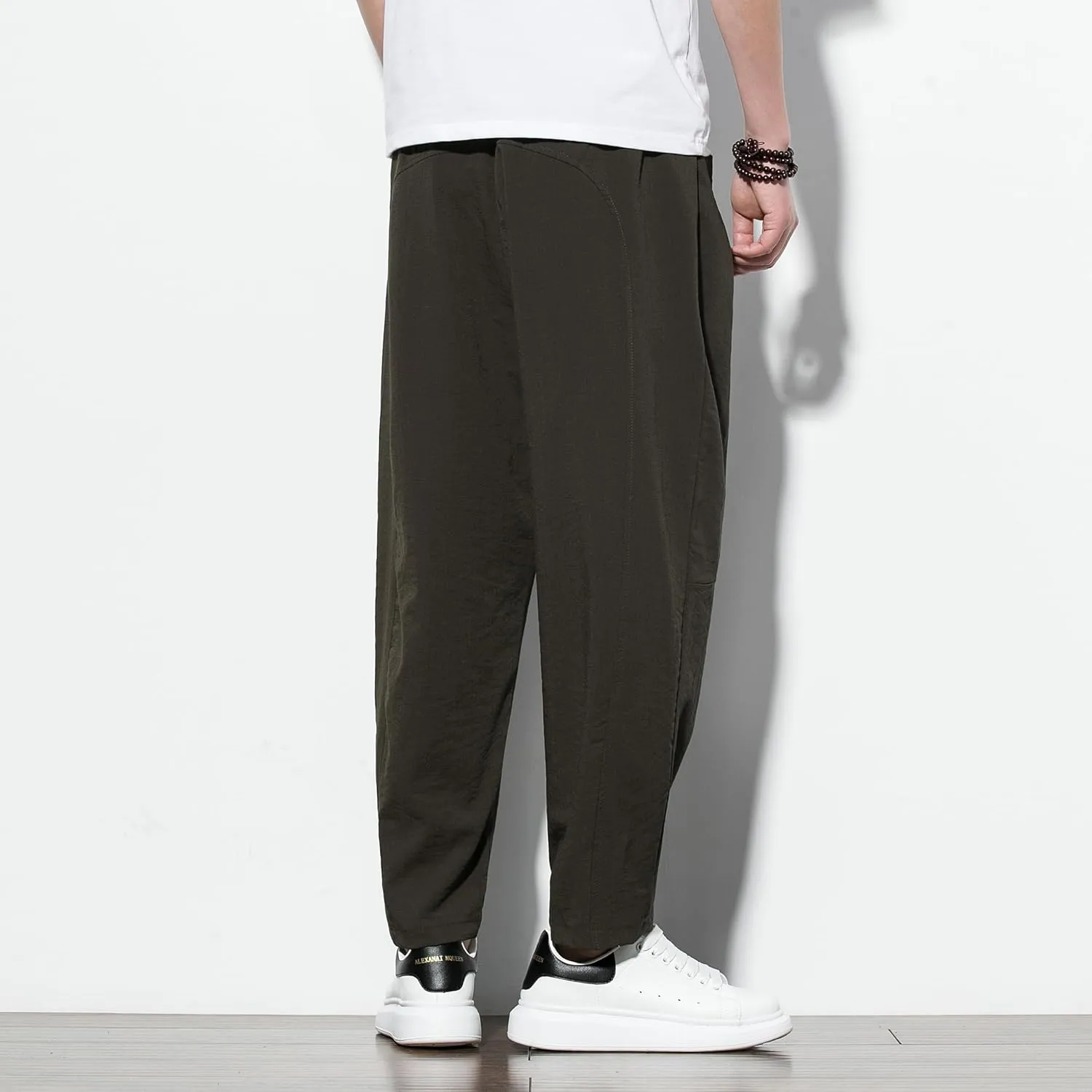 DOSLAVIDA Men's Linen Harem Pants Lightweight Elastic Waist Yoga Pants Casual Summer Beach Trouser with Pockets