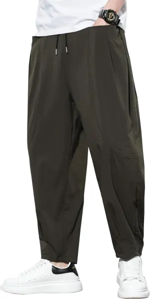 DOSLAVIDA Men's Linen Harem Pants Lightweight Elastic Waist Yoga Pants Casual Summer Beach Trouser with Pockets