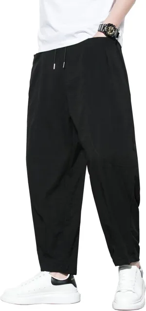 DOSLAVIDA Men's Linen Harem Pants Lightweight Elastic Waist Yoga Pants Casual Summer Beach Trouser with Pockets