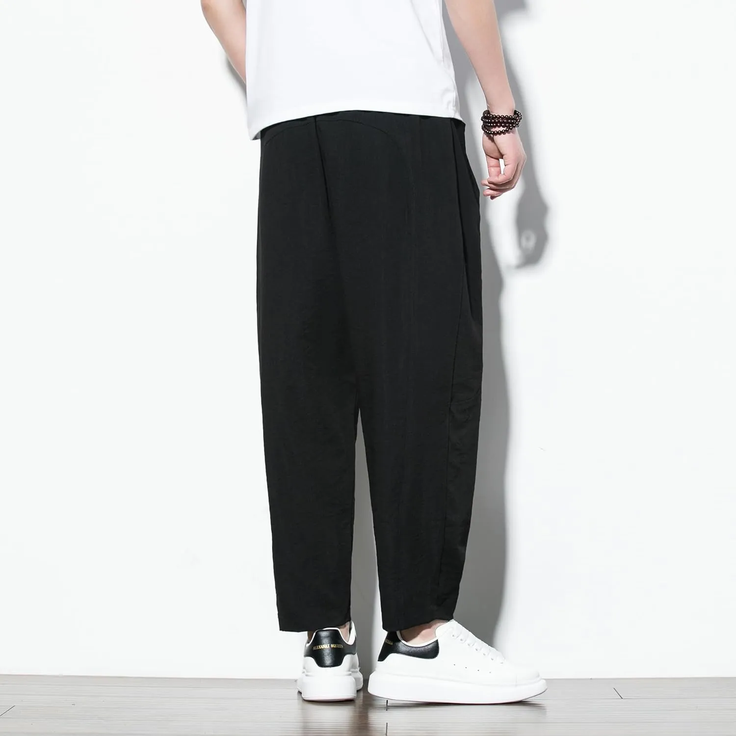 DOSLAVIDA Men's Linen Harem Pants Lightweight Elastic Waist Yoga Pants Casual Summer Beach Trouser with Pockets