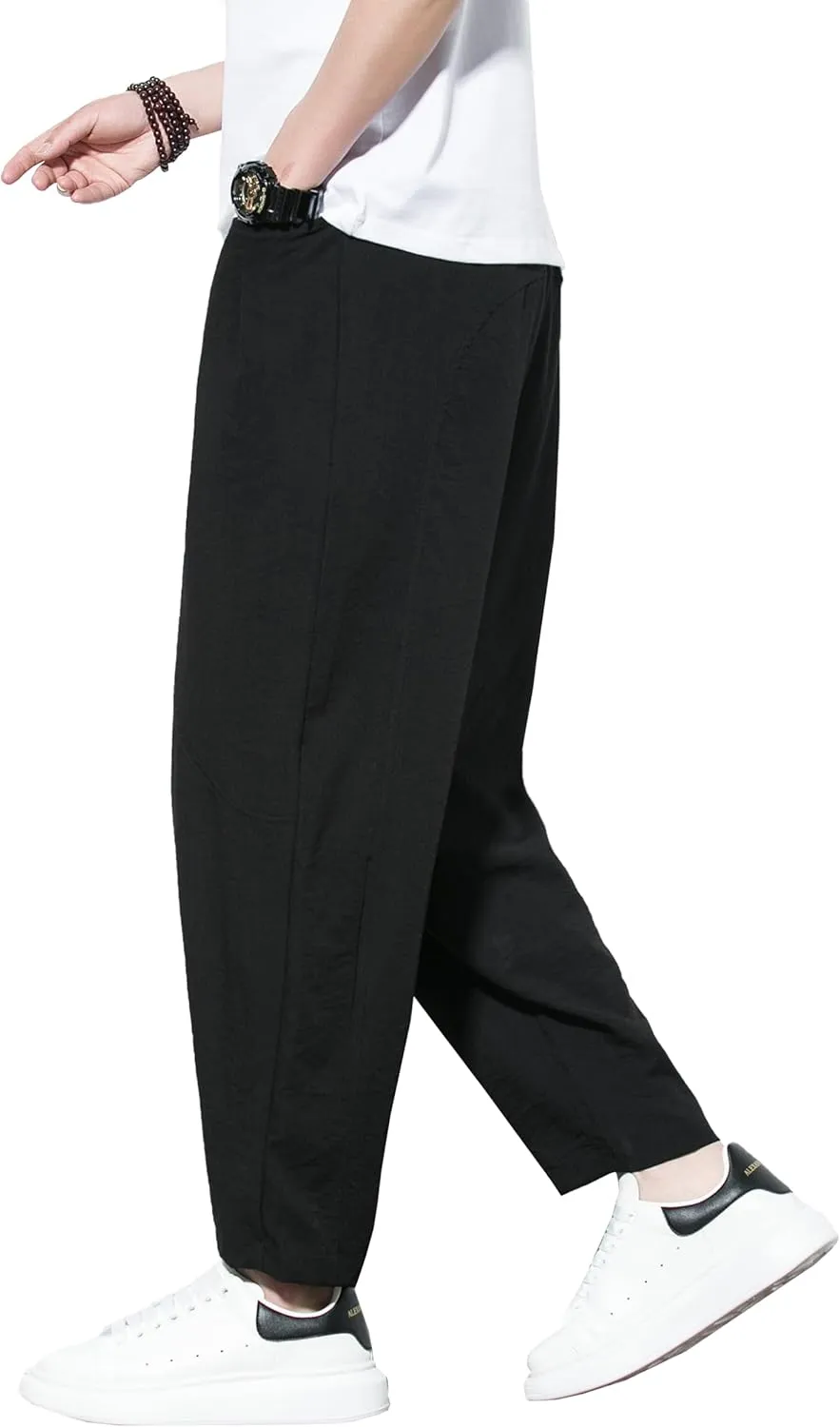 DOSLAVIDA Men's Linen Harem Pants Lightweight Elastic Waist Yoga Pants Casual Summer Beach Trouser with Pockets