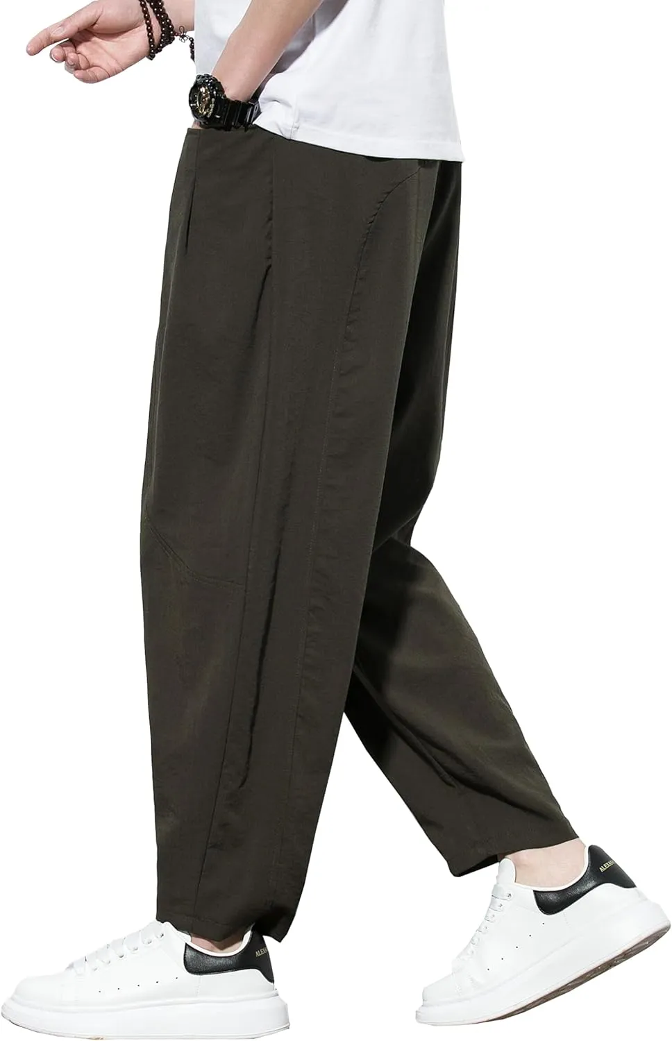 DOSLAVIDA Men's Linen Harem Pants Lightweight Elastic Waist Yoga Pants Casual Summer Beach Trouser with Pockets