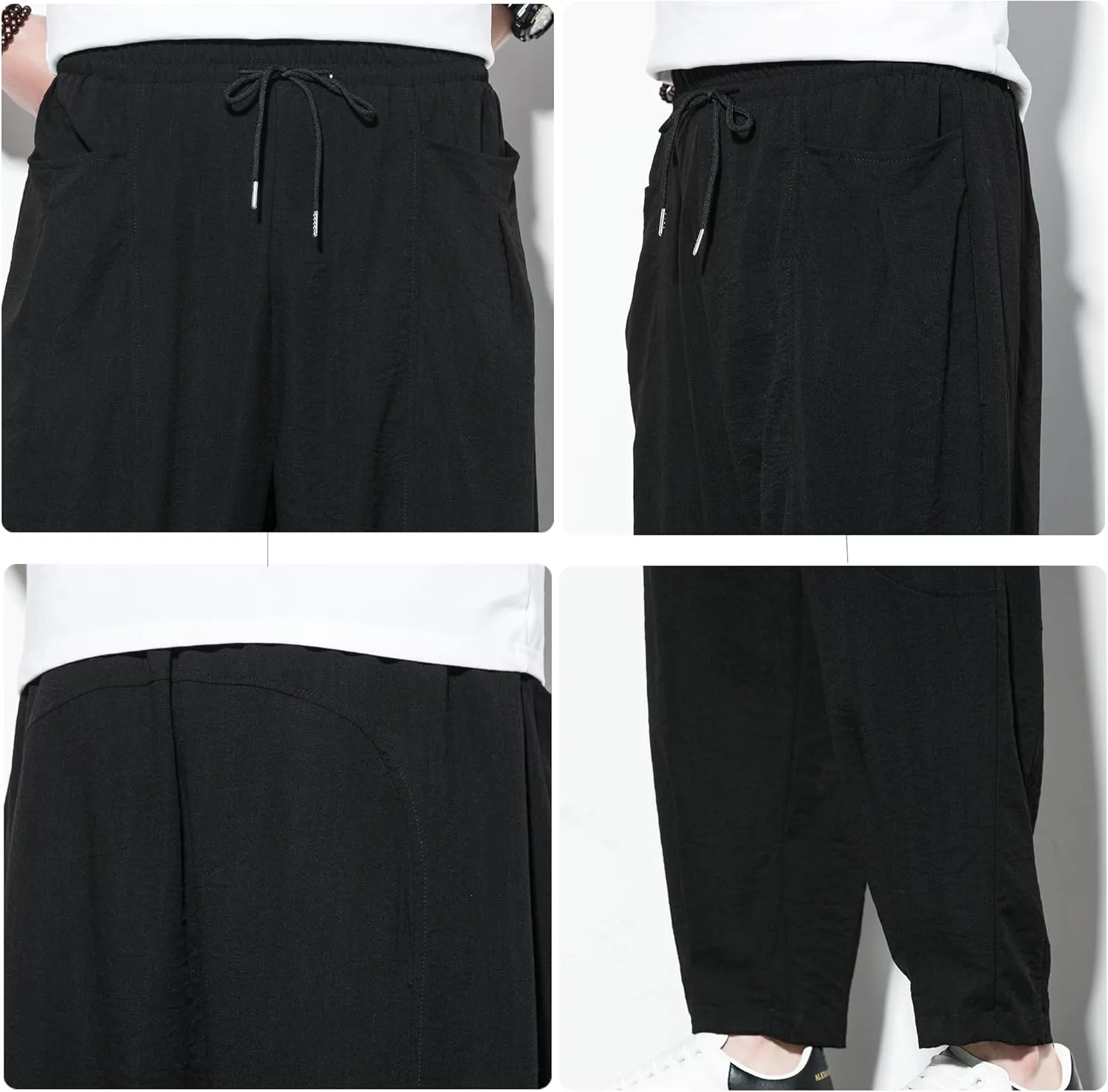 DOSLAVIDA Men's Linen Harem Pants Lightweight Elastic Waist Yoga Pants Casual Summer Beach Trouser with Pockets