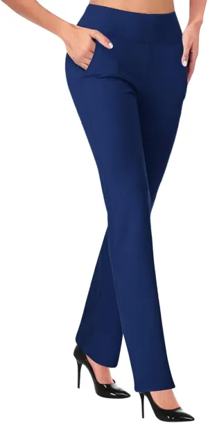 Dress Pants Women Business Casual Work Pants Solid High Waist Stretchy Trousers Bootcut Office Pull On Slacks with Pockets