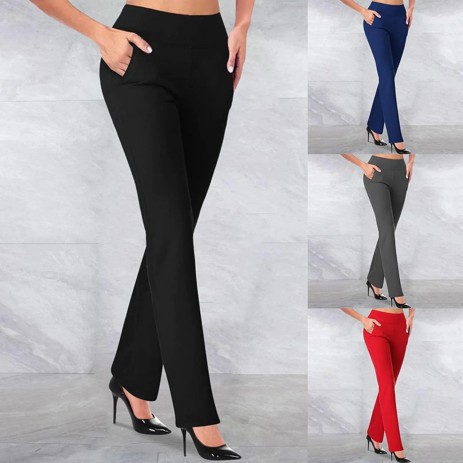 Dress Pants Women Business Casual Work Pants Solid High Waist Stretchy Trousers Bootcut Office Pull On Slacks with Pockets