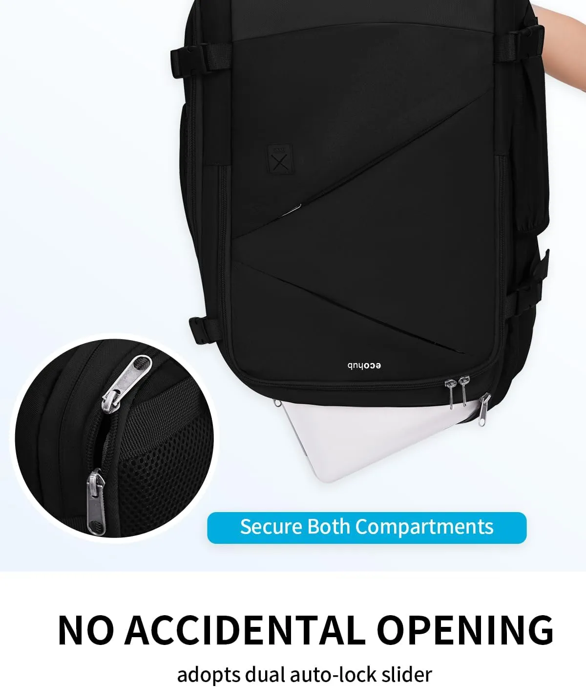 ECOHUB Carry On Travel Backpack, Expandable Airlines Personal Item Bag 18x14x8, Water Resistant 17 inch Laptop Backpack Flight Approved, 12 Pockets 30L Work Backpacks with Wet Pocket & Cable Slot