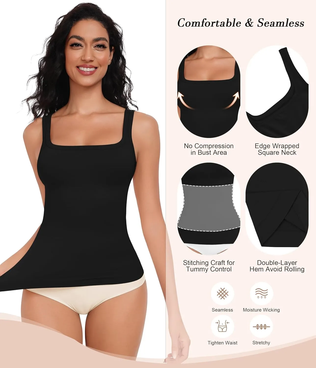 EUYZOU Womens Shapewear Tummy Control Squre Neck Seamless Compression Tank Tops for Women Slimming Body Shaper Camisole