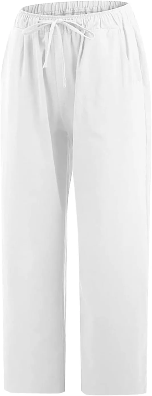 Firzero Linen Pants for Women 2024 Summer Beach Capris Sweatpants Elastic High Waist Yoga Pants Cropped Lounge Pants