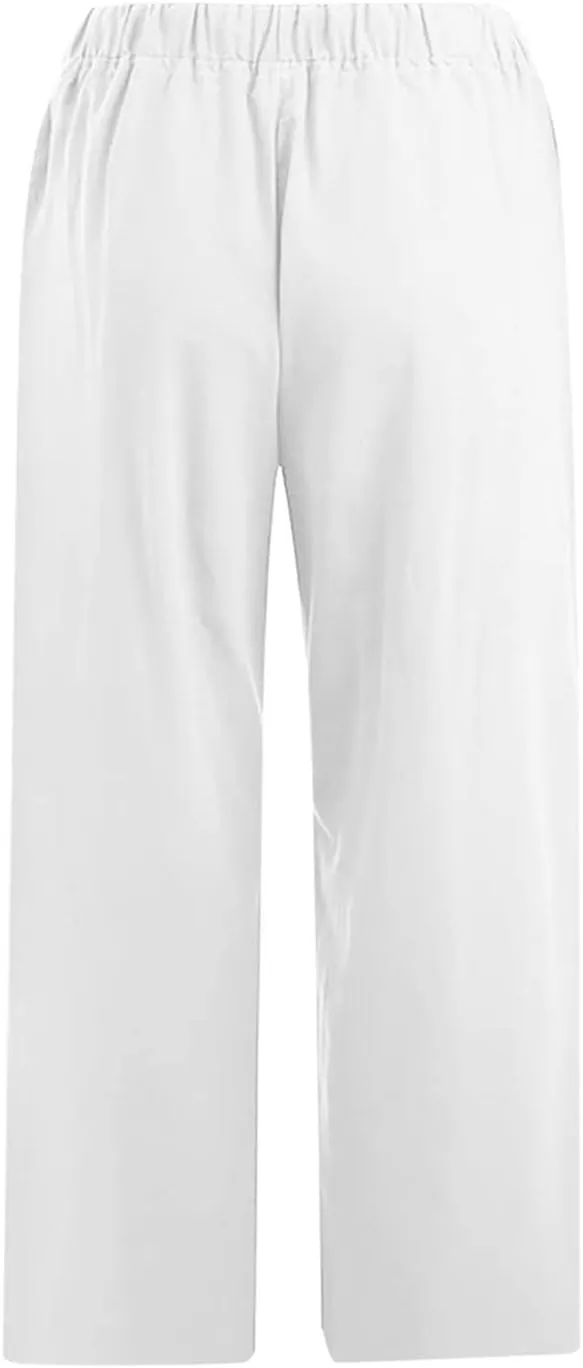 Firzero Linen Pants for Women 2024 Summer Beach Capris Sweatpants Elastic High Waist Yoga Pants Cropped Lounge Pants