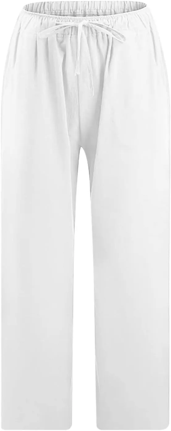 Firzero Linen Pants for Women 2024 Summer Beach Capris Sweatpants Elastic High Waist Yoga Pants Cropped Lounge Pants