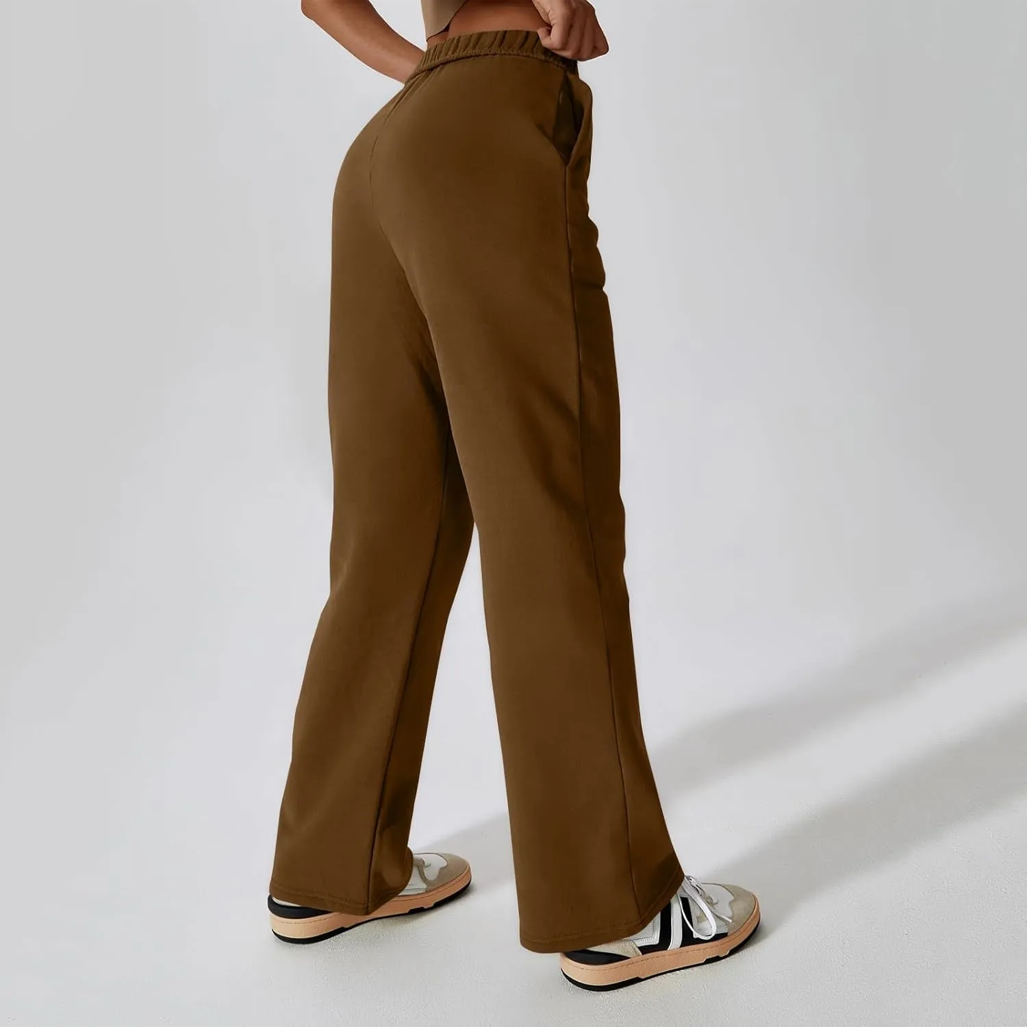Fleece Straight Leg Sweatpants for Women Elastic High Waisted Joggers Athletic Sweat Pants Lounge Pants with Pockets