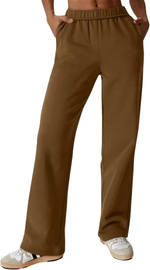 Fleece Straight Leg Sweatpants for Women Elastic High Waisted Joggers Athletic Sweat Pants Lounge Pants with Pockets