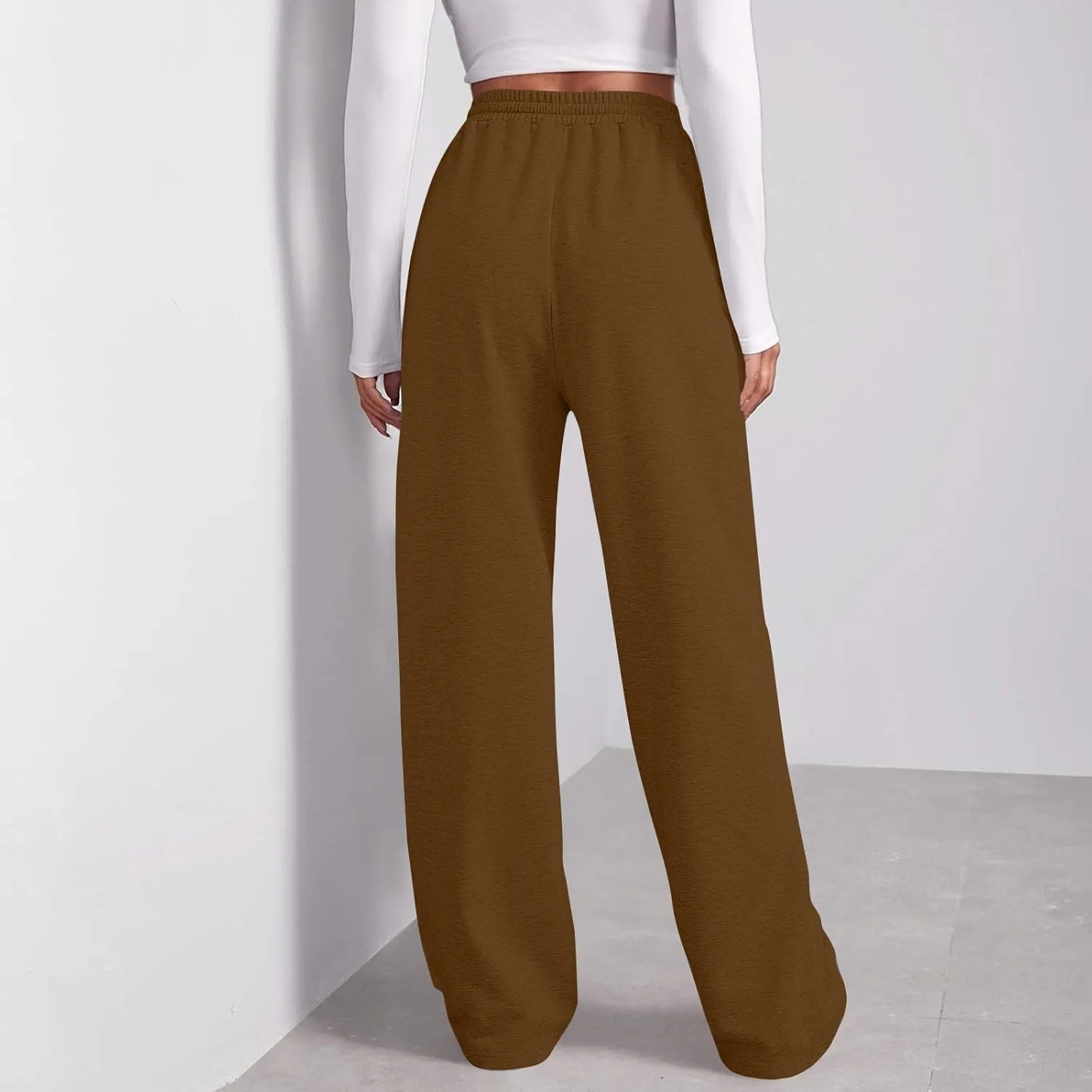 Fleece Straight Leg Sweatpants for Women Elastic High Waisted Joggers Athletic Sweat Pants Lounge Pants with Pockets