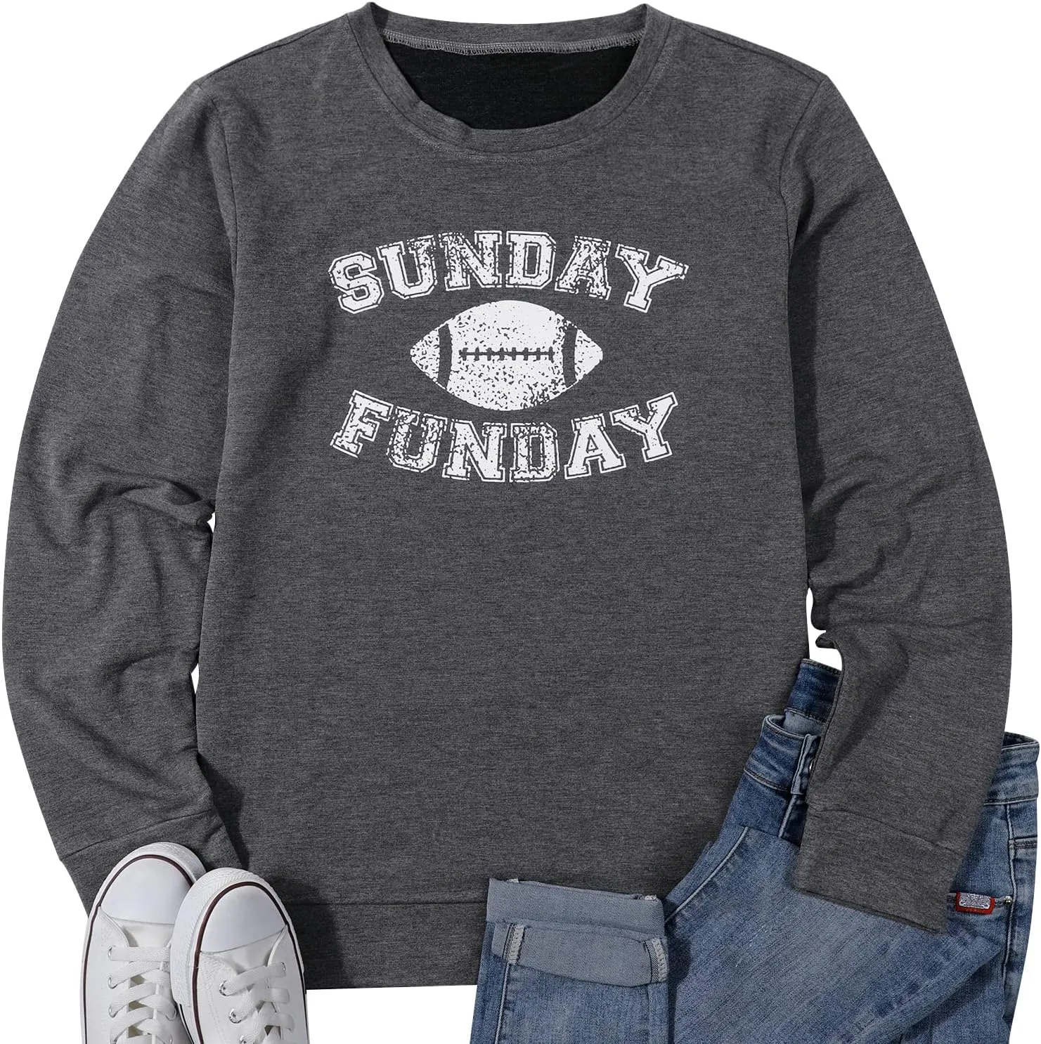 FLOYU Women Sunday Funday Sweatshirt Cute Football Graphic Pullover Game Day Weekend Tops Casual Football Season Shirt