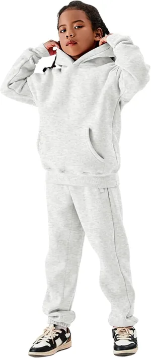 Flygo Girls Boys Fleece 2 Piece Outfits Pants Set Hoodies Sweatshirt and Jogger Sweatpants