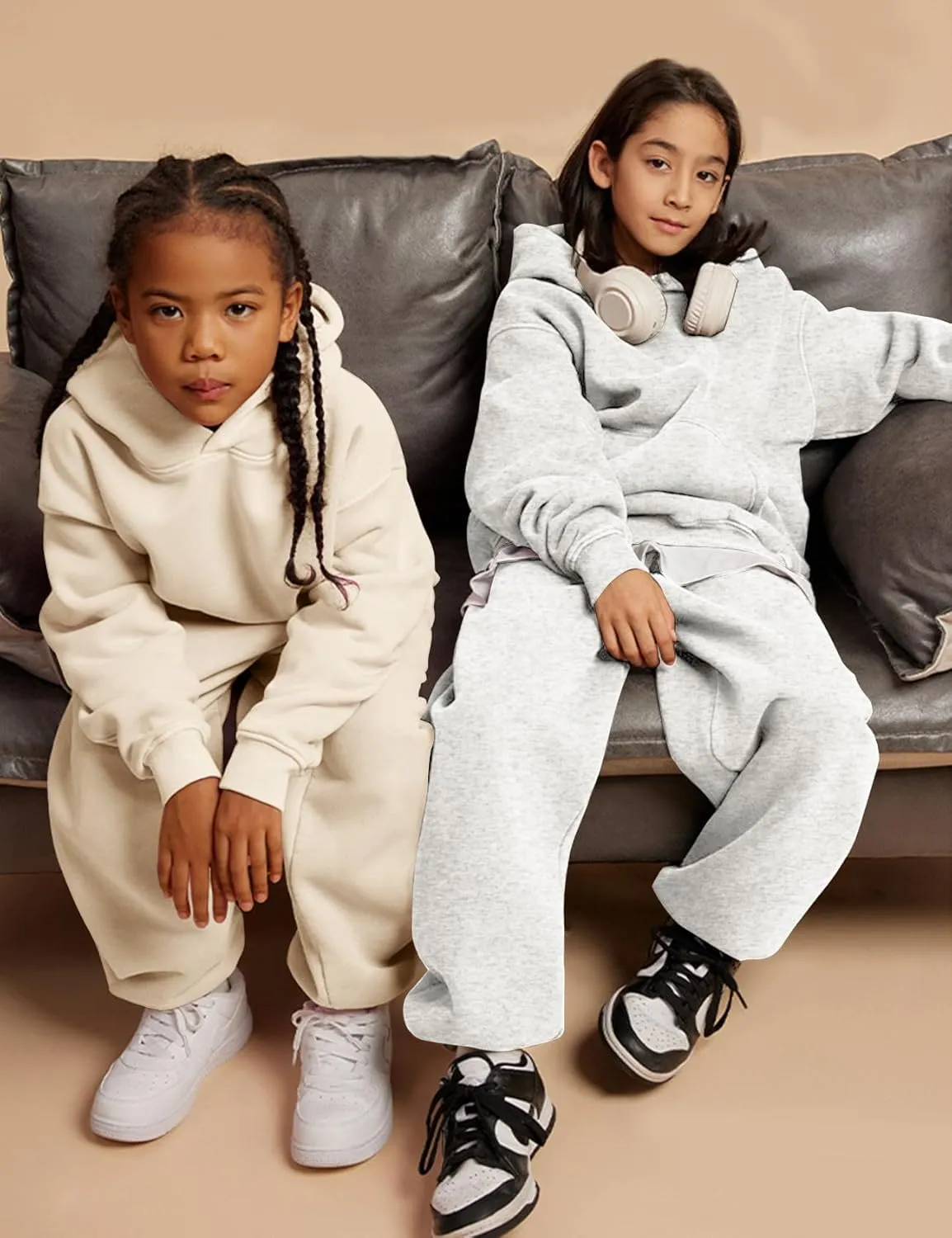 Flygo Girls Boys Fleece 2 Piece Outfits Pants Set Hoodies Sweatshirt and Jogger Sweatpants