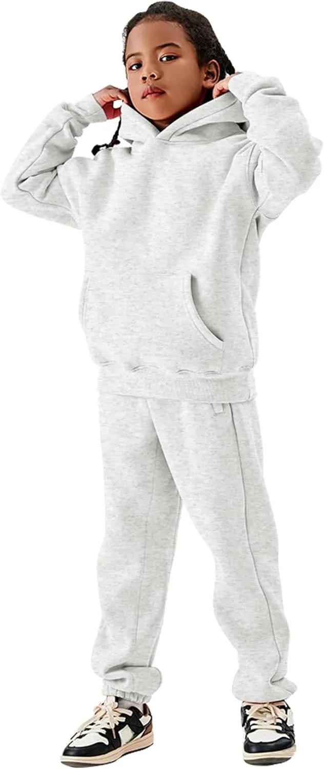 Flygo Girls Boys Fleece 2 Piece Outfits Pants Set Hoodies Sweatshirt and Jogger Sweatpants
