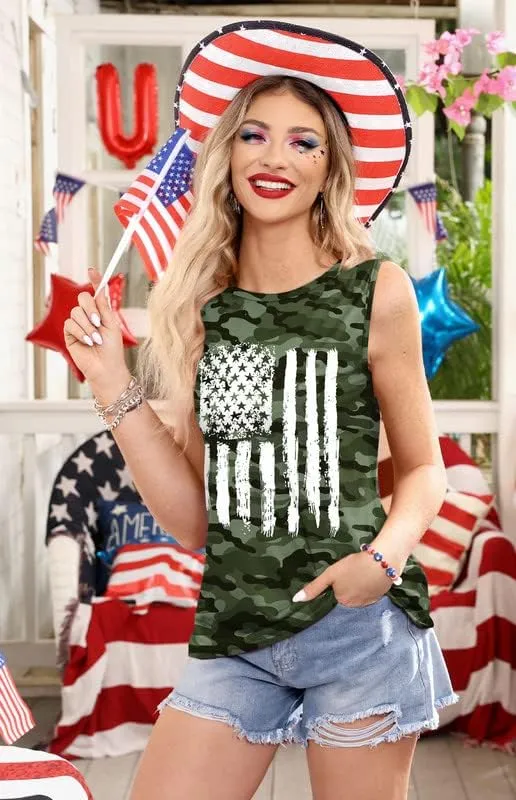 For G and PL 4th of July Women's American Flag Patriotic Summer Tank Top