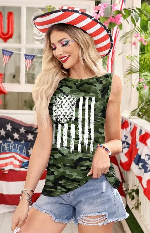 For G and PL 4th of July Women's American Flag Patriotic Summer Tank Top