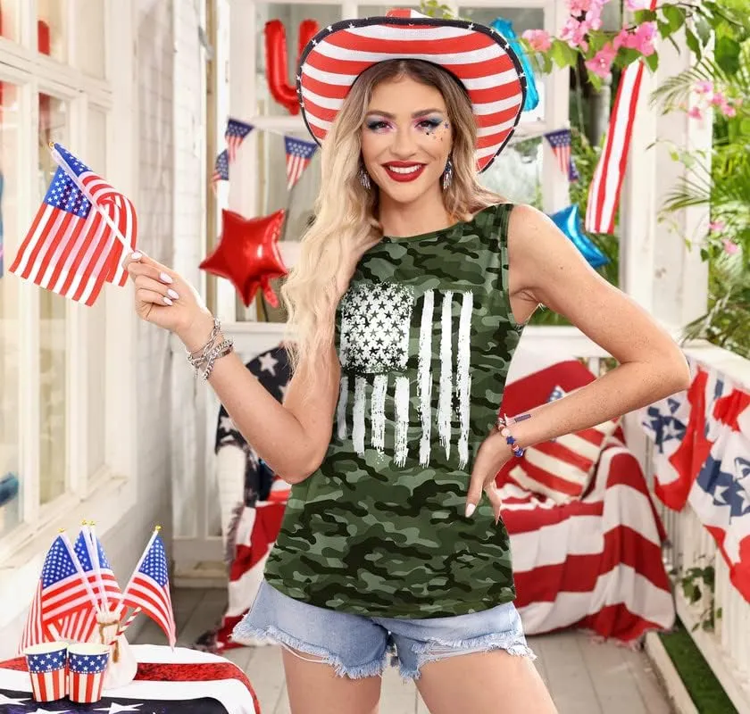 For G and PL 4th of July Women's American Flag Patriotic Summer Tank Top