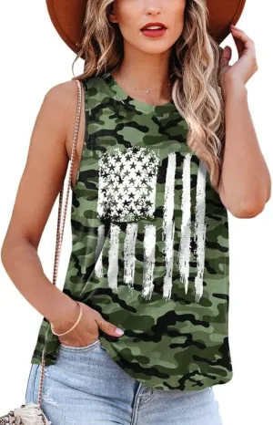 For G and PL 4th of July Women's American Flag Patriotic Summer Tank Top